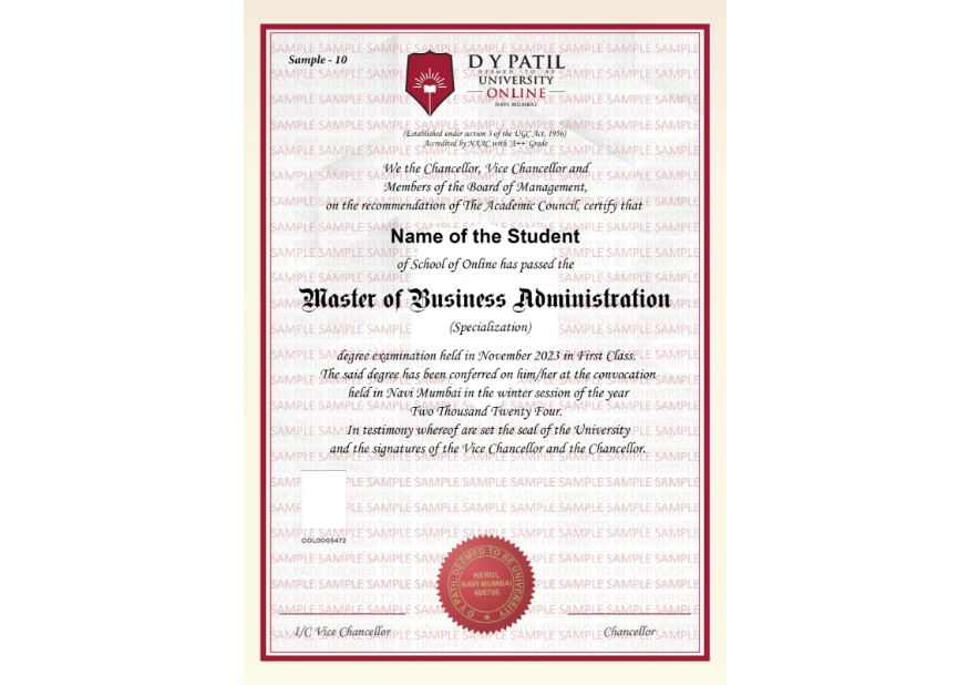 D.Y. Patil Online MBA in Marketing & Sales Management Sample Degree